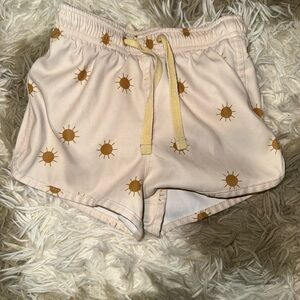 Rylee + Cru Cream Swim Trunks with Gold Sun Pattern